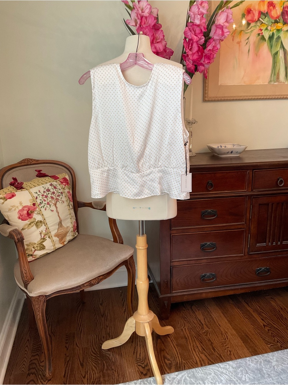 1. State White Sleeveless Peplum Tank with Tiny Dot Print